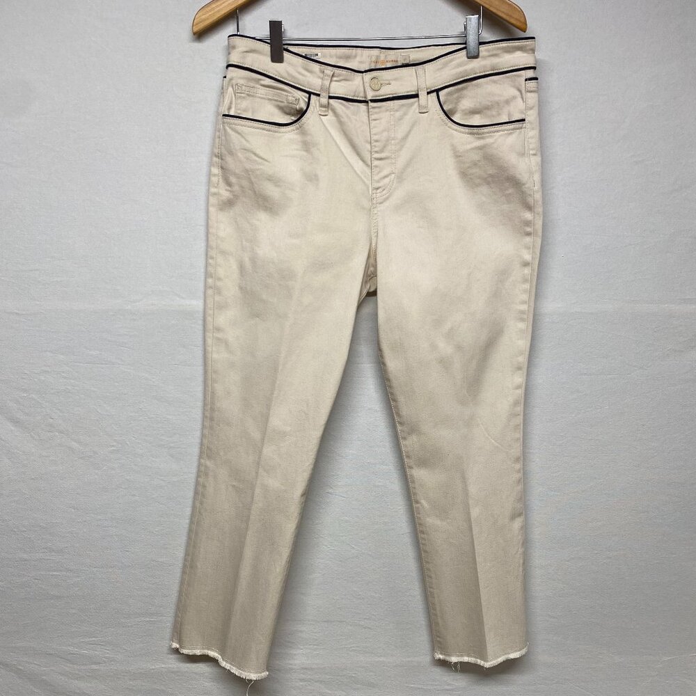 Tory Burch Cream Straight Leg Jeans with Black Piping